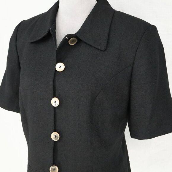Lord & Taylor Jacket Petites 12P Black Lined Pockets Shell Buttons Career Vtg - Picture 9 of 16